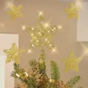 5Pcs Hollow Sparkling Lighted Star Christmas Tree Topper Set LED Warm Lights