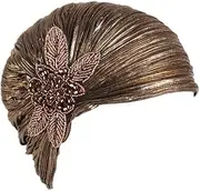 [YEEBOM] Women's Beaded Flower Ruffle Turban Hat Glitter Twist Pleated Hair Wrap Stretch Turban