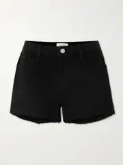 [FRAME] FRAME - Le Grand Garcon Frayed Denim Shorts - Black - 26 26 Black