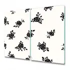 Tempered Glass Induction Ceramic Hob Cover Roses white and black 2x30x52