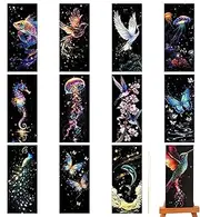 Scratch Bookmark Craft, Scratch Bookmark Kit, Art Scratch Paper Set of 12, Bookmark Craft Kit for Children's Paper Art Sets for Students, Party Bag Fillers