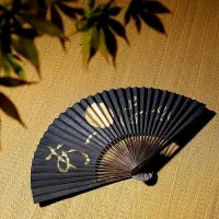在飛比找Yahoo!奇摩拍賣優惠-日本回流小扇子日式和風金色字竹子折扇夏季茶道裝飾紙扇擺件