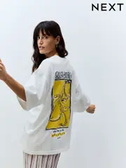 Ecru White/Bright Yellow Oversized 100% Cotton Lemon Limonada Back Graphic Short Sleeve Crew Neck T-Shirt (AD3621) | $45