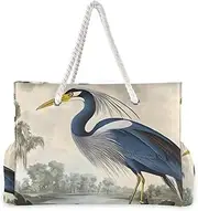 [YXYZRMY] Heron Retro Art Beach Bag for Women Large Beach Tote Bag Zipper for Swim Gym Travel Daily