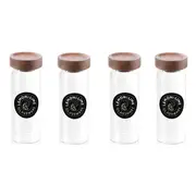 4 x Glass Spice Jar Wooden Lid Food Herb Kitchen Pantry Storage Canister 175ML