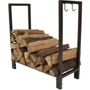 30 in Steel Firewood Log Rack with Fireplace Tool Hooks - Bronze by Sunnydaze
