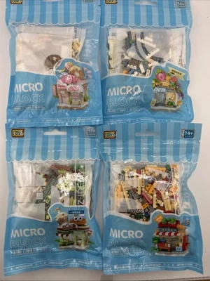 LOZ Micro Block Lot of 4 - candy store, coffee shop, grocery store, fruit store