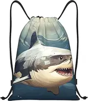 [BTCOWZRV] Minimalist Style Shark Drawstring Backpack Bag Waterproof String Bag Sports Gym Bag Sackpack Cinch Bag