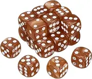 uxcell 20Pcs 6 Sided Colored Standard Dice, Acrylic D6 Mini Polyhedral Pearl Pattern Game Dice Set for Table Games or Math Learning, Brown/White Point