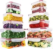 KICHLY Plastic Airtight Food Storage Containers - 24 Pieces (12 Containers & 12 Lids) Plastic Food Containers with Lids for Kitchen & Pantry, Leakproof (Red)
