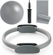 Tsikavo Pilates Ring, Pilates Ring Circle and Ball Set, 12 Inch Magic Circle Pilates Ring,9 Inch Small Exercise Ball,Resistance Bands Set, Home Pilates Equipment for Women (Gray Ring Circle)