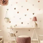 Boho Hearts Wall Decals for Kids Room, Minimalist Nursery Decoration, Cute Pink and Beige Heart Wall Stickers for Girl's Bedroom, Watercolor Wall Art (12 Sheets)