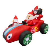 2.5M Inflatable Christmas Racing Car with Santa, Snowman & Penguin - 7 LED Lights
