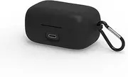 Geekria Silicone Case Cover Compatible with Sennheiser Momentum True Wireless 4 Earbuds, Protective Earphones Skin Cover with Keychain Hook, Charging Port Accessible (Black)