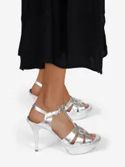 Silver Croc Embossed Tribute Sandals