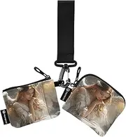 [XYMZR] Mini Zip Around Wristlet keychain Wallet Angel Christmas Gold for Women Personalized Pattern Detachable Dual Pouch Wristlet Portable Wallet Phone Coin Purse, Multi-colored, One Size