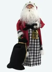 Byers' Choice Santa with Black Check Coat brings rustic holiday charm to decor.
