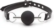 RYOZOCH Ball Gag Fetish Faux Leather Mouth Gags BDSM Bondage Restraints Sex Toys (Black)