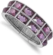 [JewelryWeb] Silver-tone Purple Epoxy Stones Stretch Bracelet-Stretch-Bracelet for Women