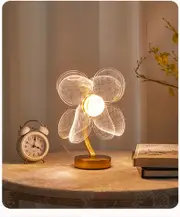 GGP Four Leaf Clover Shape Luxury Acrylic Table Lamp Modern Usb Powered Night Light - Decorative Atmosphere Lamp For Bedroom, Living Room, And Bedside - Compact Design With 3 Color Temperatures