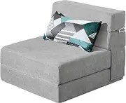 ANONER Folding Sofa Bed Couch Memory Foam Fold Out Chair Bed with Pillow, Single Size Convertible Sofa Bed Futon Sleeper Chair, Light Gray