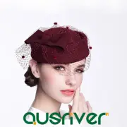 Winter Veil Fascinator Pillbox Hat Wedding Dress With Veil Retro Hat 100% Wool