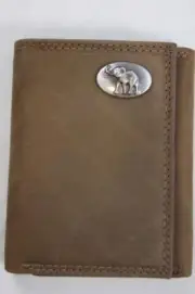 ZEP PRO Alabama Elephant RTR Crazy Horse Leather trifold Wallet Tin Gift Box