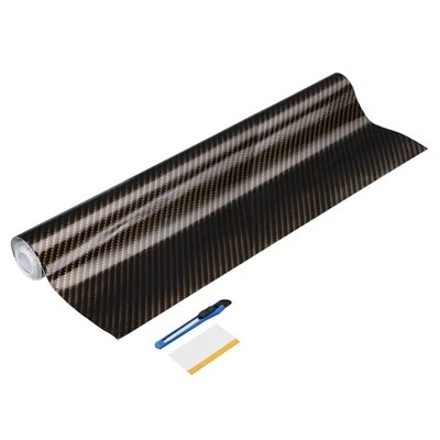 Carbon Fiber Vinyl Wrap 19.69" x 10ft Self-Adhesive with Scraper Black Golden