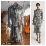 $460 REISS KIRBY DITSY MIDI DRESS SIZE XS 6 8 PRINTED SHIRT BELT SPLIT BUTTONED