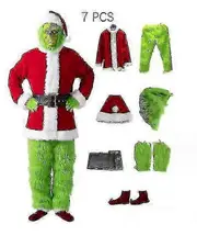 7pcs The Grinch Costume Christmas Cosplay Adult Santa Costume Outfits Set + Mask A XL