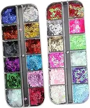 HONMEET Makeup Sequins Set Butterfly Rhinestones Glitter Powder Sticker 12 Colors for Party Wedding