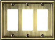 Set of 2 New Antique Brass finish metal triple fits Decora rocker switch covers