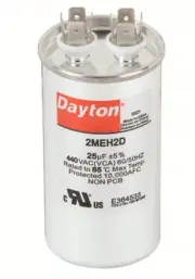DAYTON Motor Run Capacitor 25MFD 440VAC AC Round, 4 inch