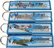 [Generic] World War Warplanes Pack Supermarine Spitfire, P51 Mustang, Hawker Hurricane, P38 Lightining Keychain Lanyard, Multi Color, Regular