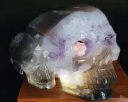 6.3" Agate Amethyst Geode Carved Crystal Double Skulls, Crystal Healing