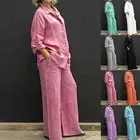 Loose Straight Pants Lapel Shirt Two Pieces Set for Women Casual Suits