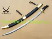 38" HIGH CARBON STEEL BLACK LEATHER HANDLE TATAR SWORD WITH WOODEN SCABBARD