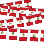 32FT Small Peru Pennant Flag Bunting,30 PCS Mini String Banner Strip Peruvians National Decor Rectangle for Holiday Restaurant Home Party School