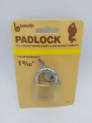 Belwith 1 9/16" Solid Brass Padlock #4120, 4-Pin Tumbler, NOS 1984, NEW & SEALED
