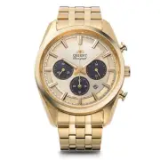 Orient Stretto Solar Chronograph Men's Watch Gold Stainless Steel Champagne Dial