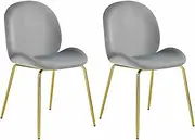 Costway Modern Velvet Dining Chair Set of 2, Mid Century Upholstered Side Chair with Golden Finished Steel Legs, Solid Wood Frame, Velvet Fabric, Retro Armless Makeup Vanity Chair for Cafe (Grey)