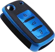 SING F LTD 3 Button Remote Car Key Case Shell Cover Flip Folding Key Protector Compatible with Altea Alhambra Fabia Citigo Automotive Interior Accessories Blue TPU