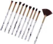 WRITWAA 10pcs Set Marble Pattern Makeup Brush Set Synthetic Blending Brushes for Eyeshadow Blush Contour Use
