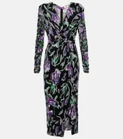 [Diane von Furstenberg] Diane von Furstenberg Vivianne floral jersey midi dress AU 18 multicoloured