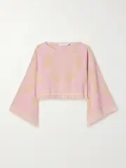 [Zimmermann] Zimmermann - Pop Fringed Cropped Cotton-terry Jacquard Top - Pastel pink - 2 2 Pink