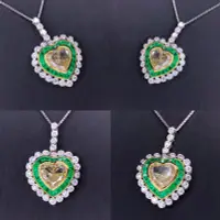 在飛比找Yahoo!奇摩拍賣優惠-【巧品珠寶】：天然彩鑽黃鑽心型切割設計環繞點缀天然祖母綠鑽石