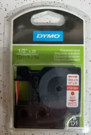 DYMO D1 LABEL CASSETTE TAPE Red/White 1/2" X 23'