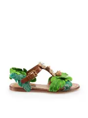 Green Leaf Leather Keira Crystal Sandals