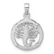 Sterling Silver Rhodium-plated Polished Reversible Scorpio in Circle Zodiac P...