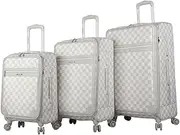 [Steve Madden] Designer Luggage, Chalet Light Grey, 20/24/28 Inches, 3 Piece Softside Expandable Lightweight Spinner Suitcase Set - Travel Set